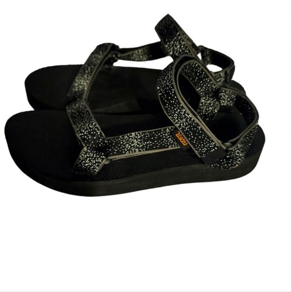 Teva Midform Universal Sandals Black Silver Metallic Sparkle Straps 10 - Picture 1 of 5
